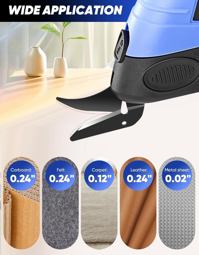 SakerPlus Cordless Electric Scissors, Fabric Scissors, Powerful Pinking Shears, Rechargeable Cardboard Cutter (Blue-Box(1 Tungsten Steel Blade)) - Image 2